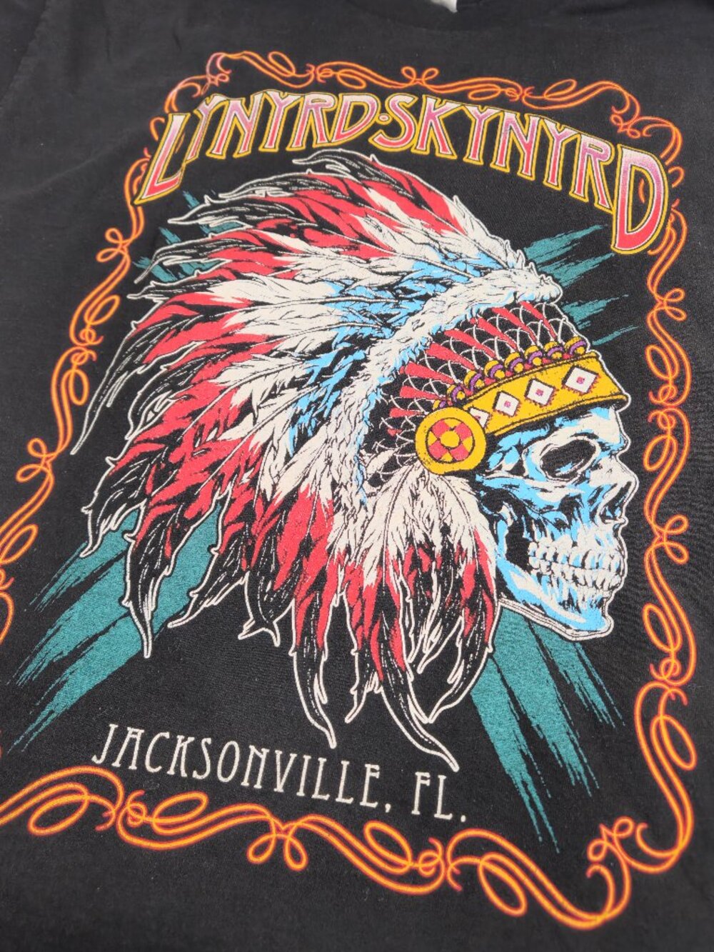 Lynyrd Skynyrd T Shirt Mens XL Black Skull Native American Headdress Graphic